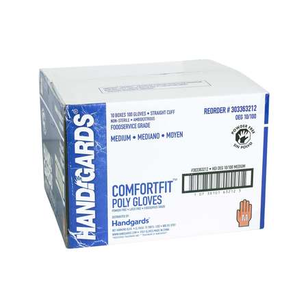 Handgards ComfortFit, Poly Disposable Gloves, Poly, Powder-Free, M, 1000 PK, Clear 303363212